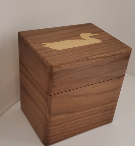 4x5 maple and walnut box with 6 wood  coasters duck inlay
